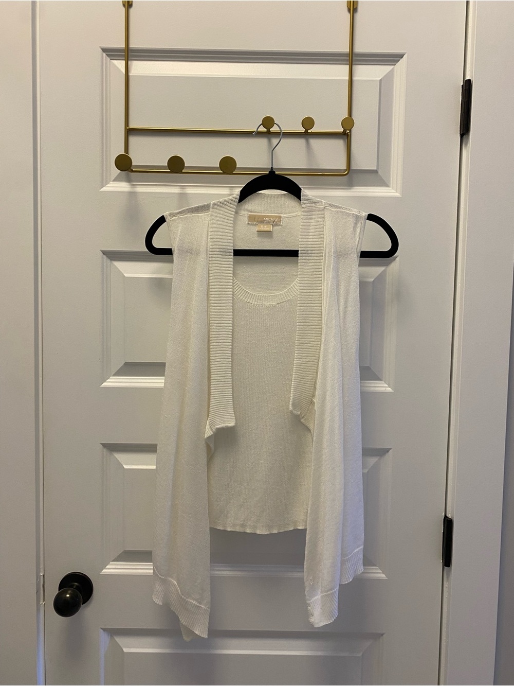 Michael Kors Women's Ivory Open-Front Knit Vest Sweater